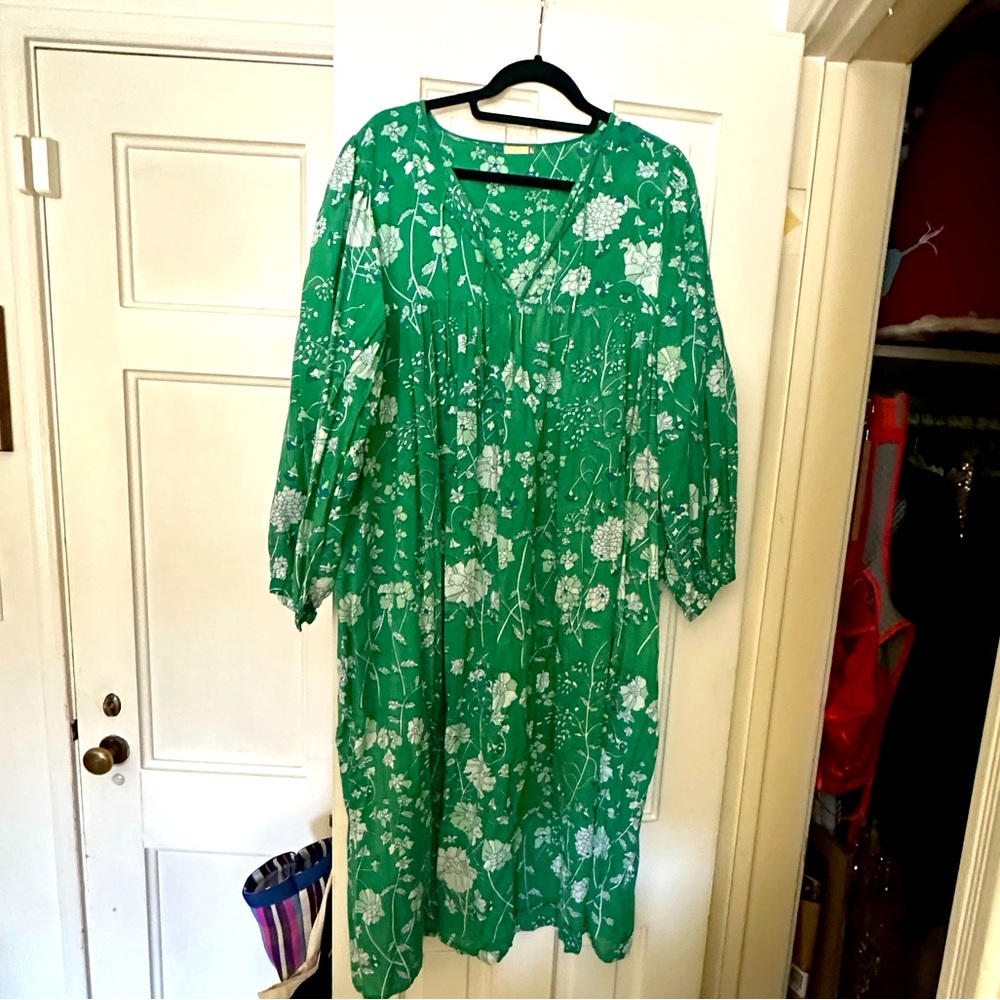 Matta Green Blue White Floral Patterned Midi Dress Large EUC!